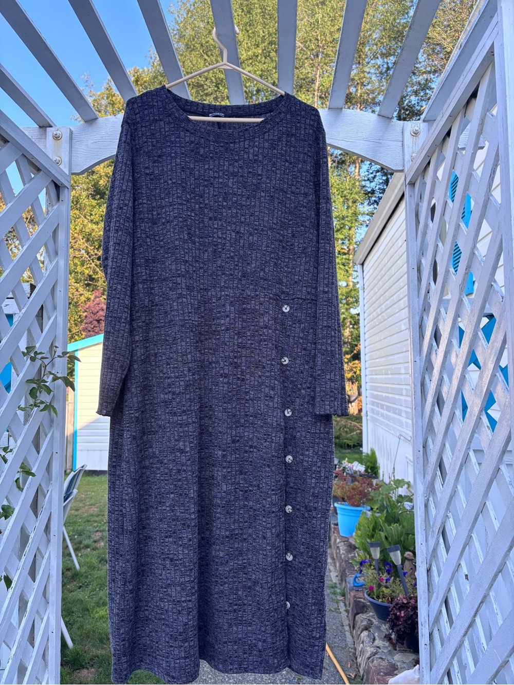 BloomChic Navy Heather Long Sleeve Button-Accent Knit Dress
